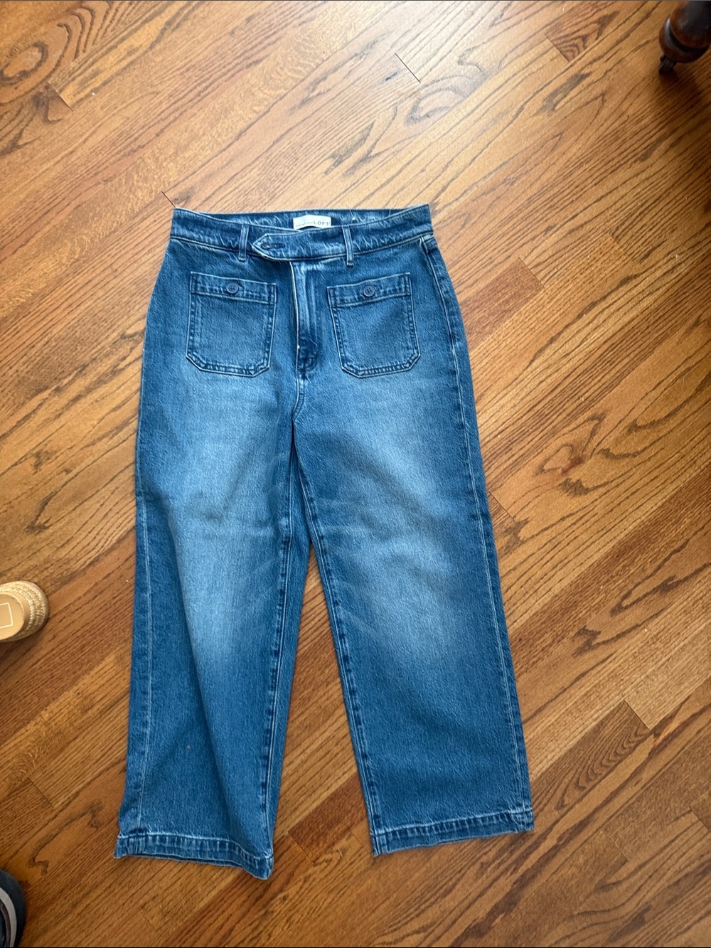 LOFT Blue Wide-Leg Jeans with Front Patch Pockets